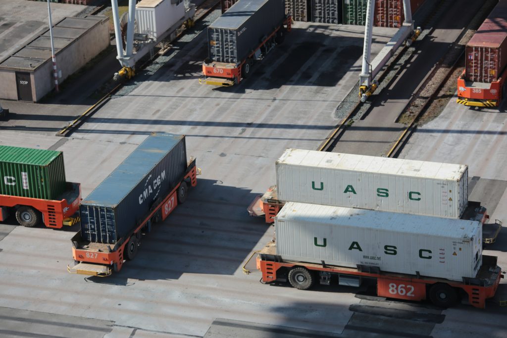 Drayage trucks at port