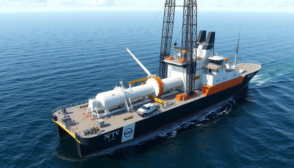 Concept rendering of offshore wind installation vessel operating near Florida coast