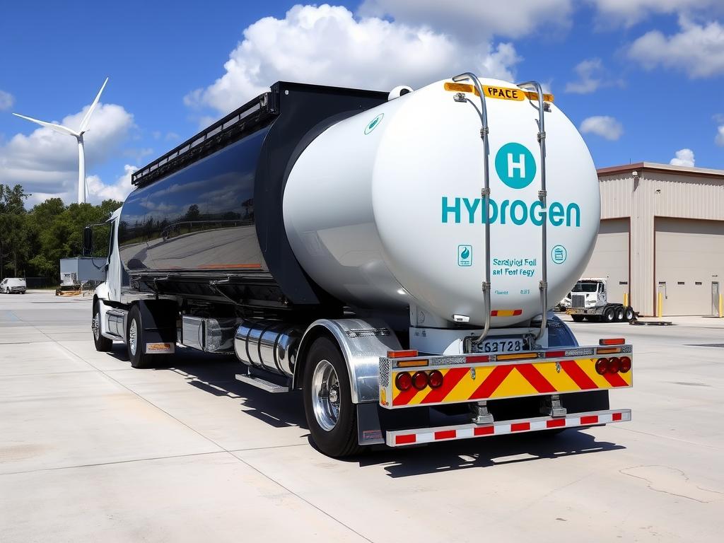 Hydrogen fuel transport truck at a Florida renewable energy facility